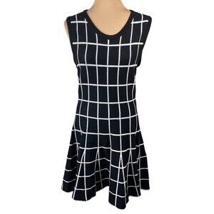 JOA Knit Skater Dress Black White Check M Medium Y2K Fit and Flare Mini